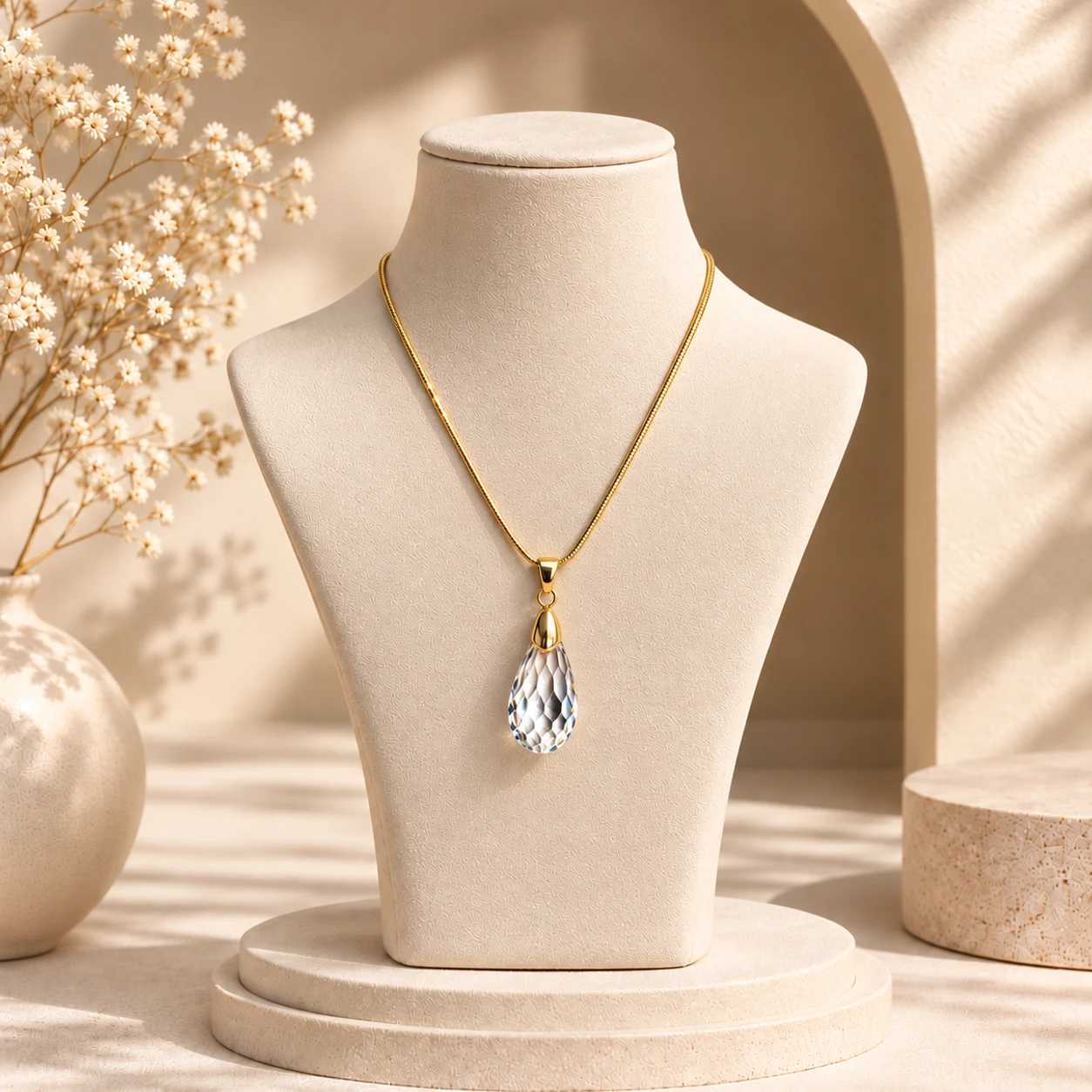 Kristal Damla Gold Kolye